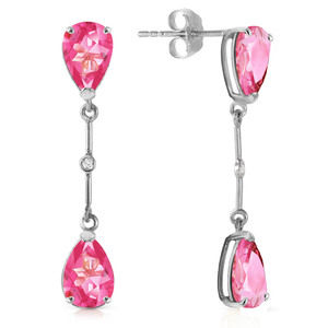 14K. GOLD DIAMONDS & PINK TOPAZ DANGLING EARRING (White Gold)